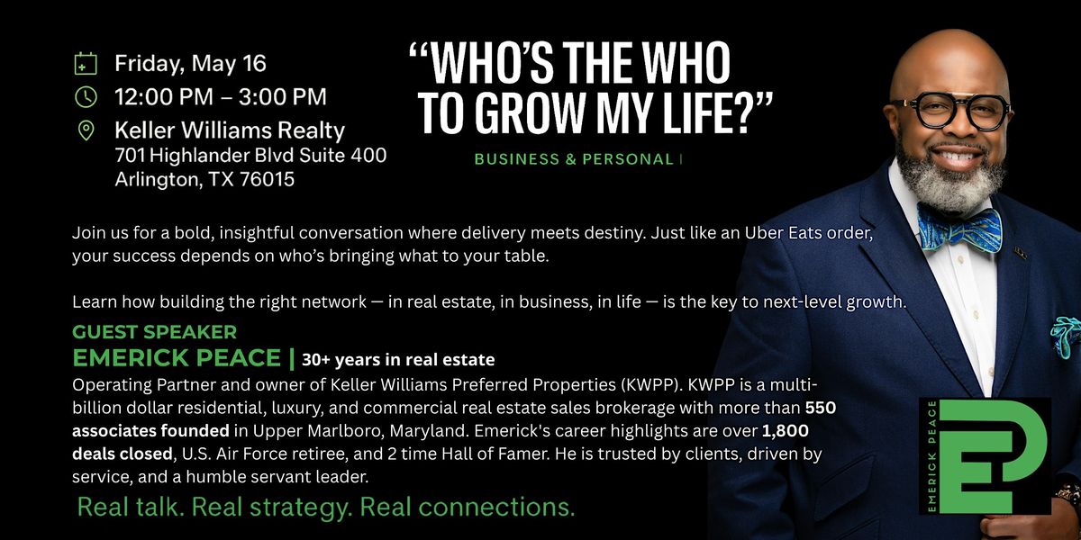 “Who’s the Who to Grow My Life?” Business & Personal, 16 May | Event in Arlington | AllEvents