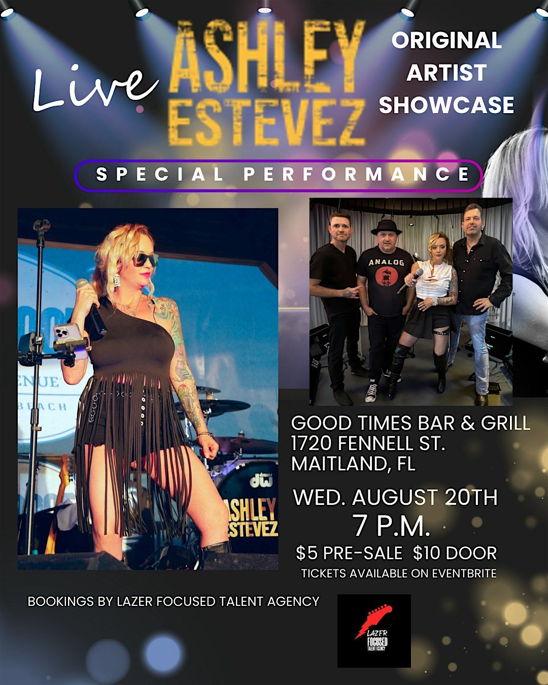 ASHLEY ESTEVEZ ORIGINAL ARTIST SHOWCASE debuts at Good Times Bar & Grill, 20 August | Event in Maitland