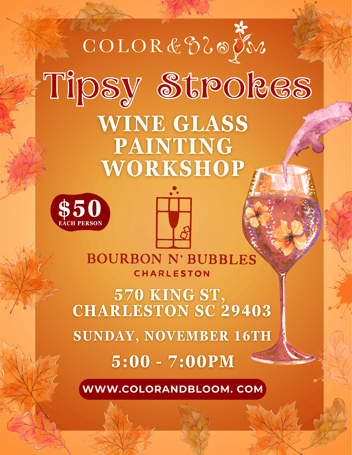 Tipsy Strokes: Wine Glass Sip and Paint, 16 November | Event in Charleston | AllEvents