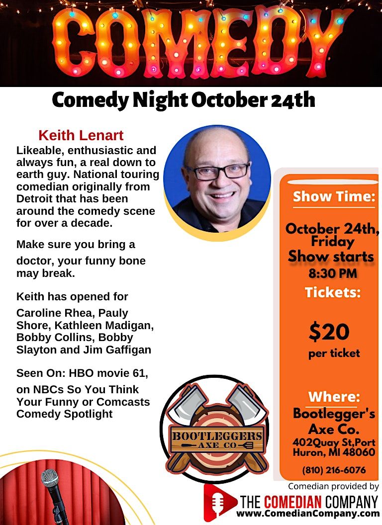 Comedy Night with Keith Lenart@ Bootleggers Axe Co., 24 October | Event in Port Huron | AllEvents