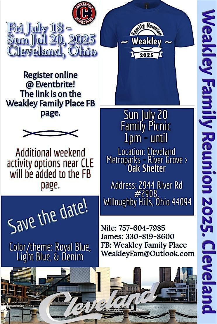 '25 Weakley Family Reunion - Event registration, attendee info, & donations, 18 July | Event in Willoughby Hills