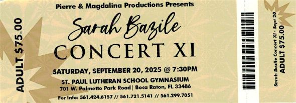 Sarah Bazile Concert XI, 20 September | Event in Boca Raton | AllEvents