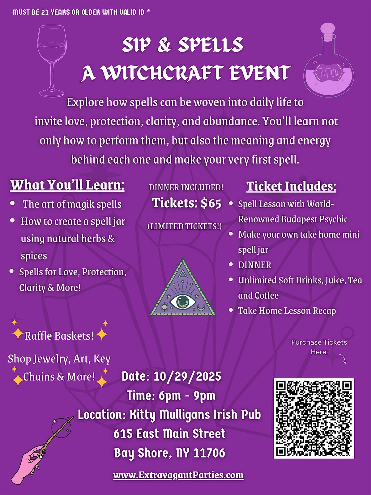 SIP & SPELLS - DINNER Included, 18 November | Event in Bay Shore | AllEvents