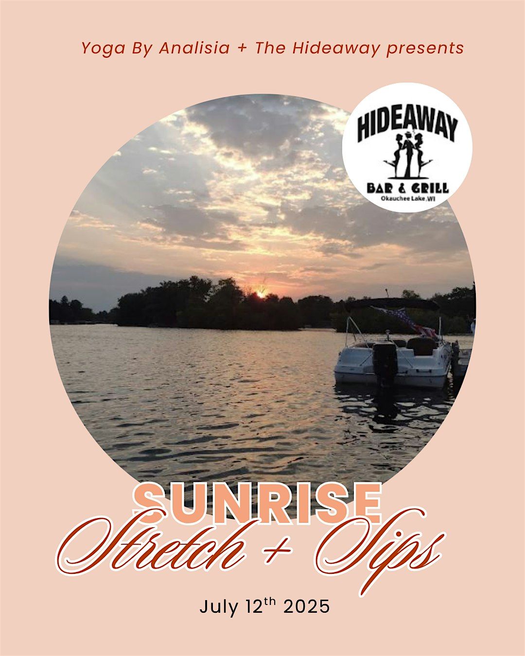 Sunrise Stretch + Sips at The Hideaway, 12 July | Event in Oconomowoc | AllEvents