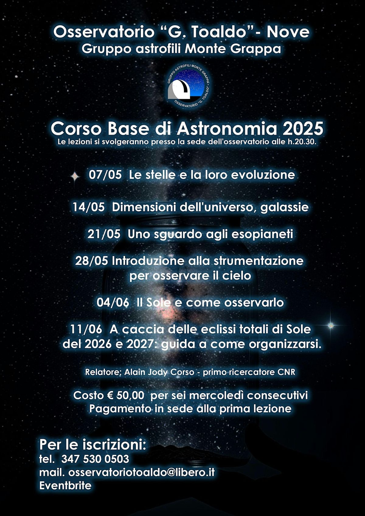 Corso di Astronomia Base, 7 May | Event in Nove | AllEvents