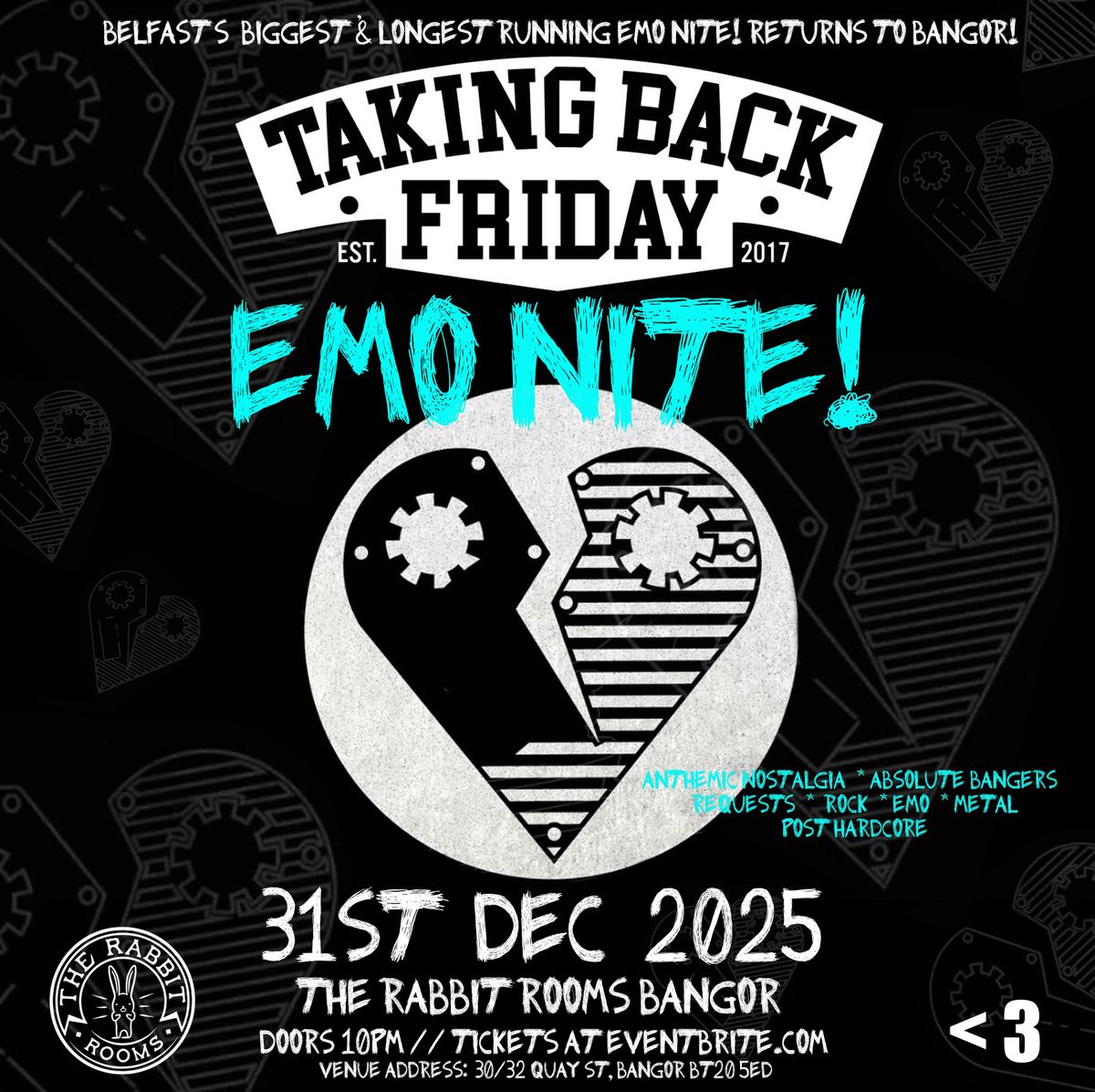 NYE! Emo & Alt Rock club at The Rabbit Rooms Bangor 31/12/25, 31 December | Event in Bangor | AllEvents