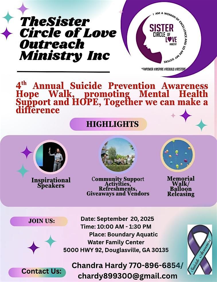 4th Annual Suicide Prevention Awareness HOPE Walk, 20 September | Event in Douglasville | AllEvents