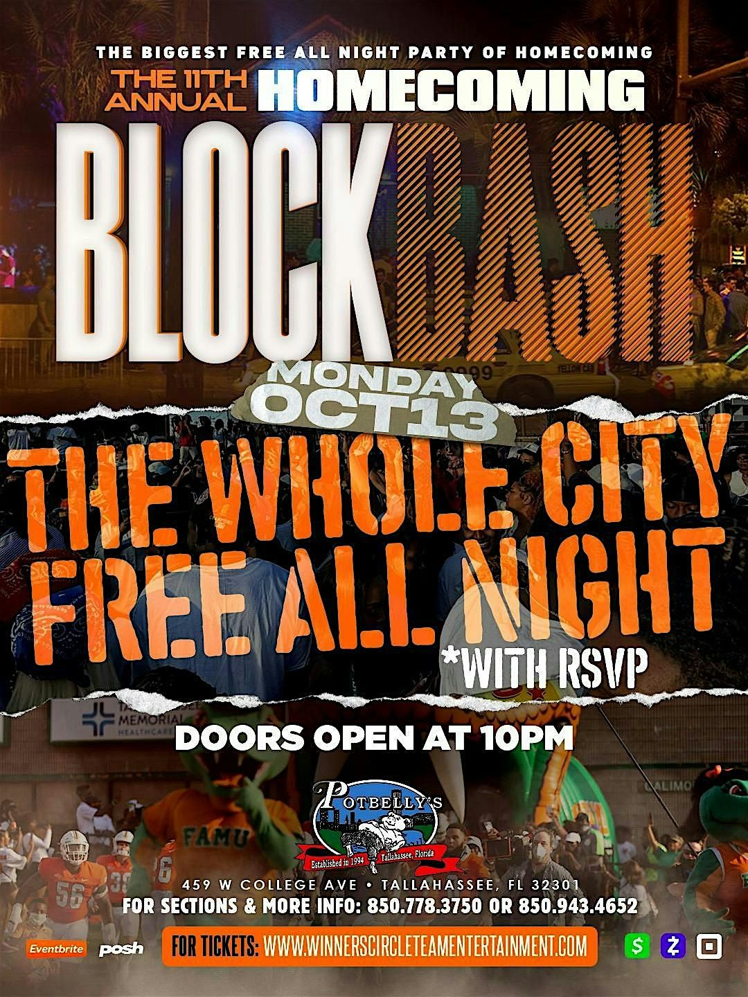 HOMECOMING BLOCK BASH - WHOLE CITY FREE ALL NIGHT, 13 October | Event in Tallahassee | AllEvents