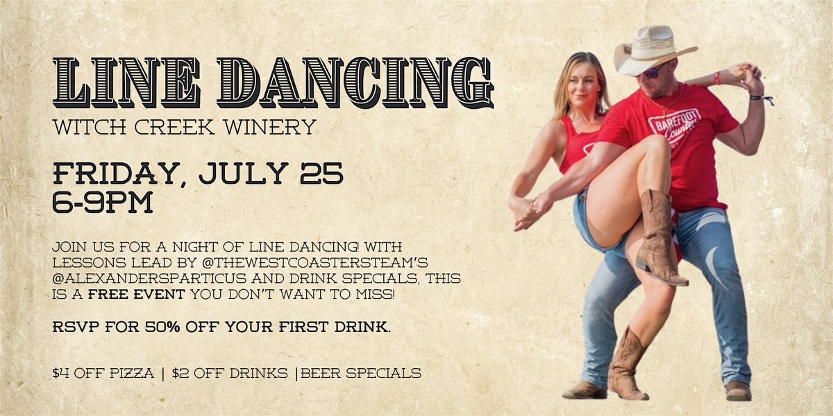 Line Dancing Night at Witch Creek Winery – Free, All Ages, & $4 Easy Riders, 25 July | Event in Carlsbad