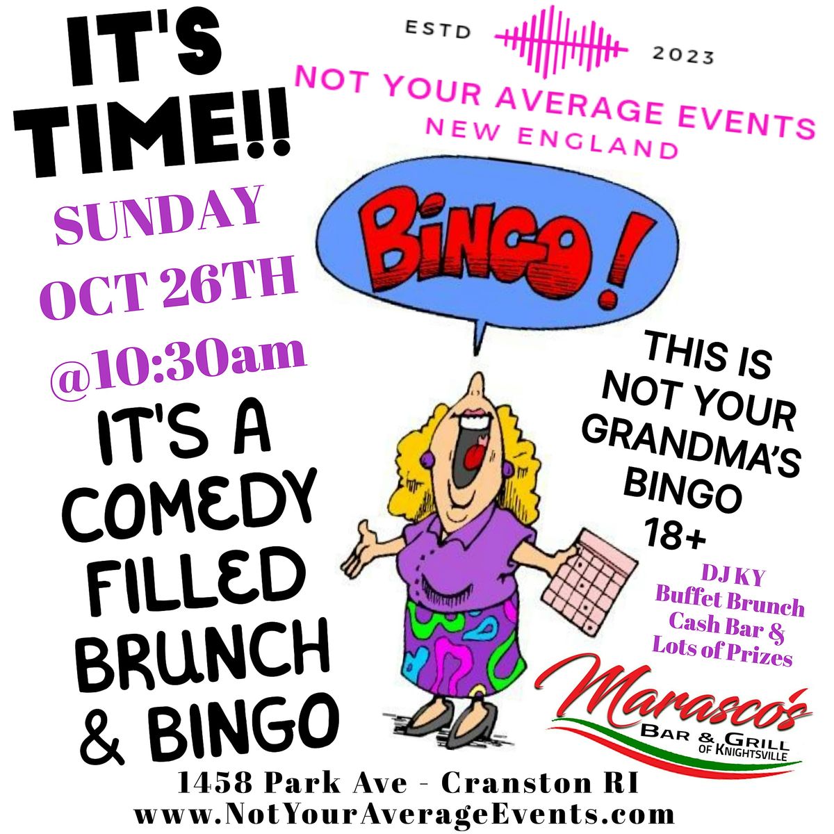 Not Your Grandma's Comedy Bingo Brunch at Marasco's In Cranston RI, 26 October | Event in Cranston | AllEvents