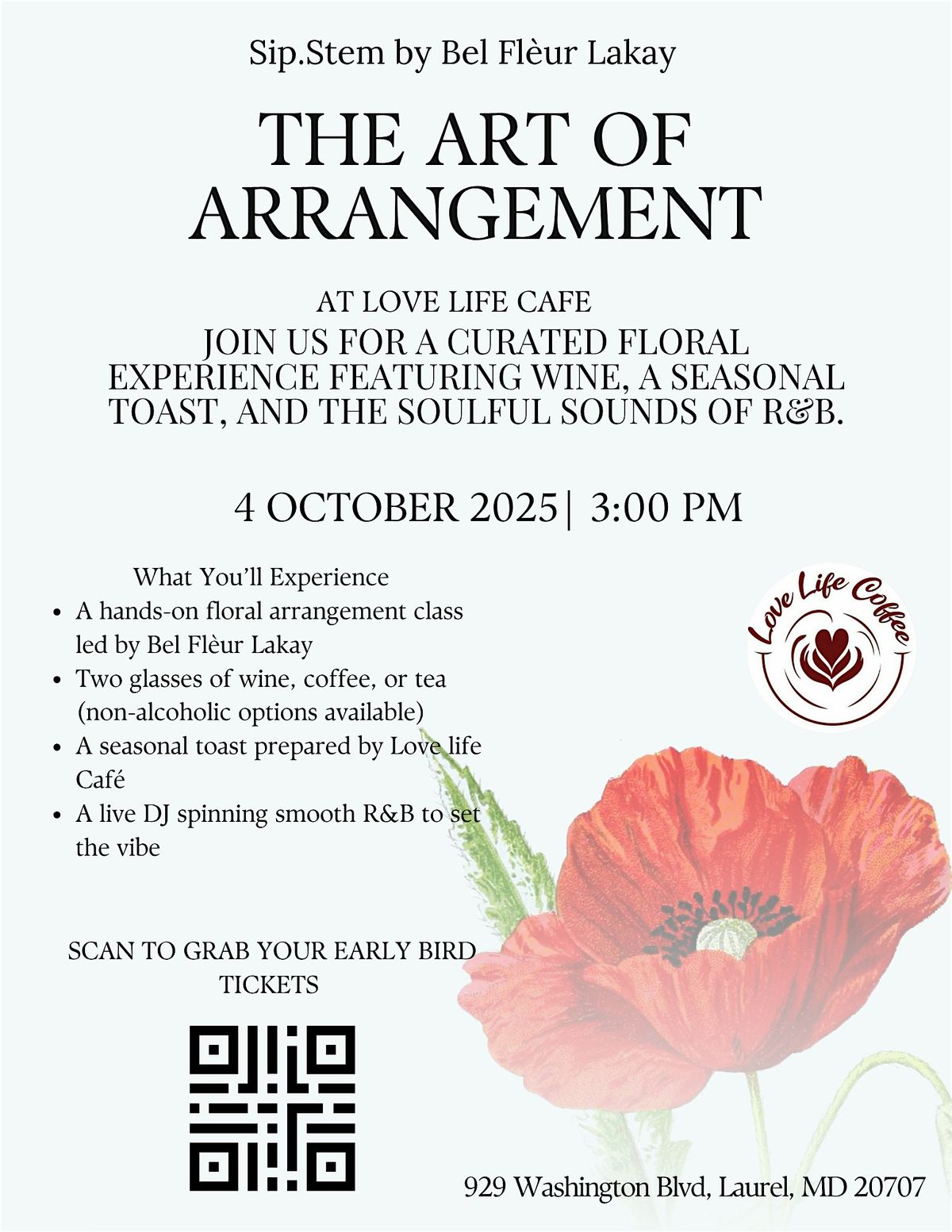 The Art of Arrangement "A Curated Floral Experience at Love Life Café", 4 October | Event in Laurel