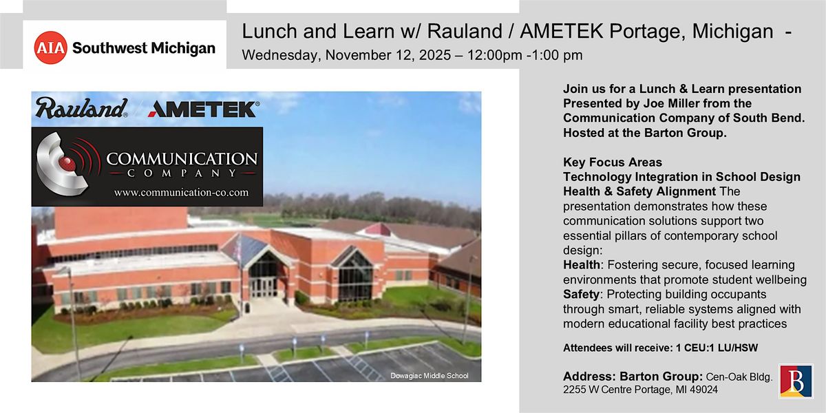 Lunch and Learn: Rauland / AMETEK on  Communication  and School Safety, 12 November | Event in Portage | AllEvents