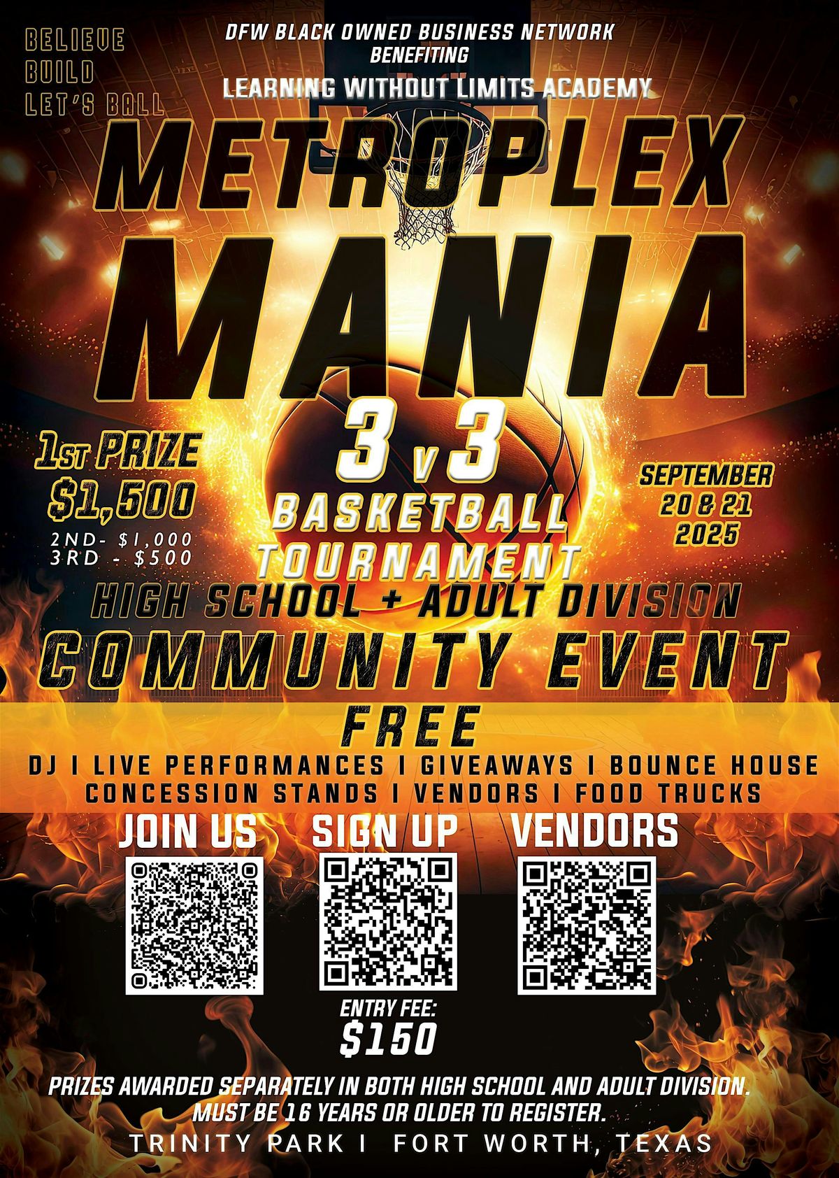 Metroplex Mania 3v3 Basketball Tournament: Believe. Build. Let's Ball!, 20 September | Event in Fort Worth