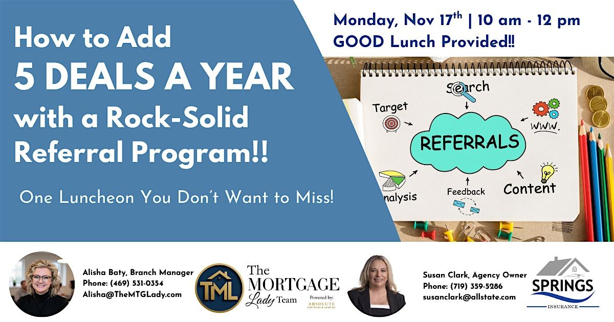 Lunch & Learn: Add 5 extra deals a year with a rock solid referral program, 17 November | Event in Colorado Springs