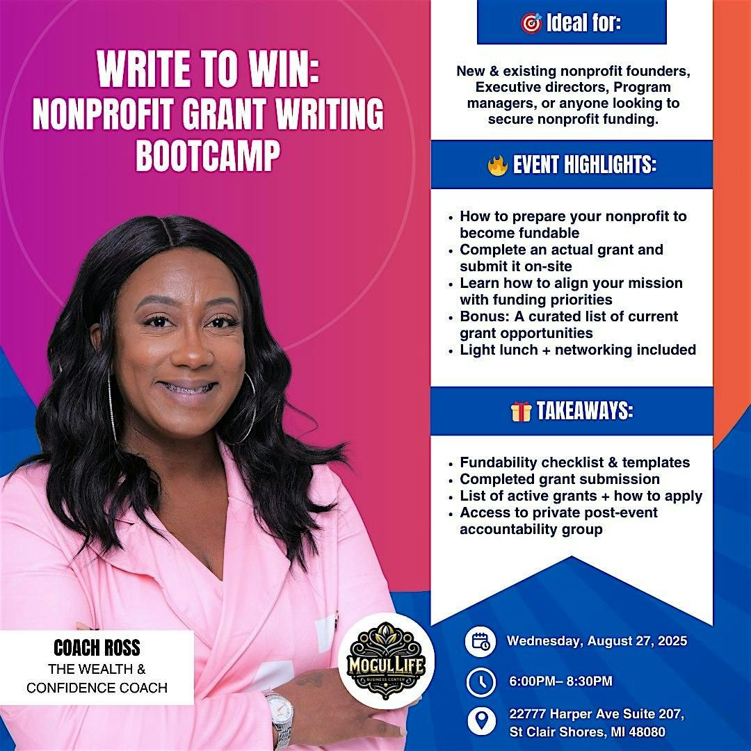 Write to Win: Nonprofit Grant Writing Bootcamp, 27 August | Event in St. Clair Shores | AllEvents