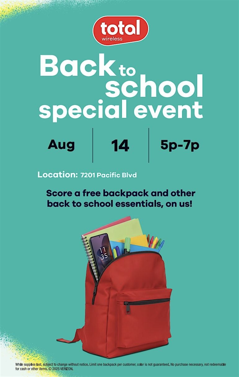 TOTAL WIRELESS BACK TO SCHOOL, 14 August | Event in Huntington Park | AllEvents