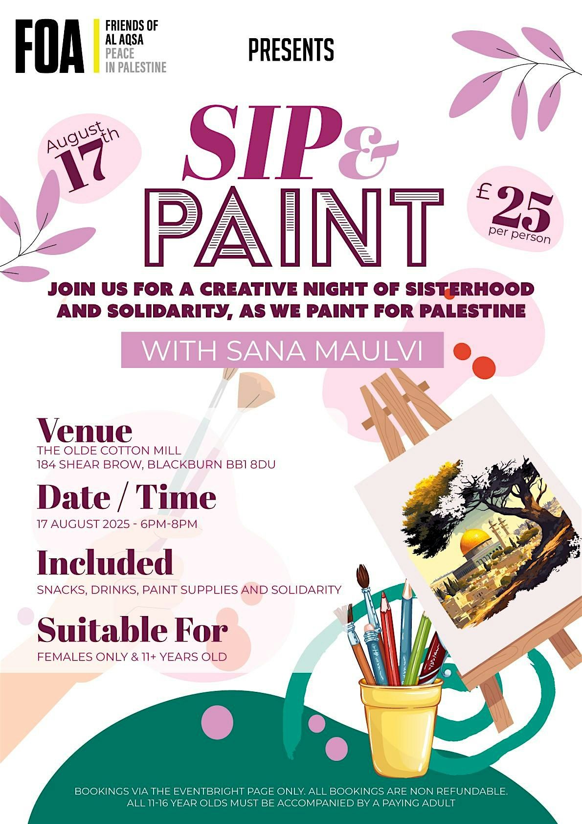 Friends of Al-Aqsa Blackburn Sip & Paint with Sana Maulvi, 18 October | Event in Blackburn | AllEvents