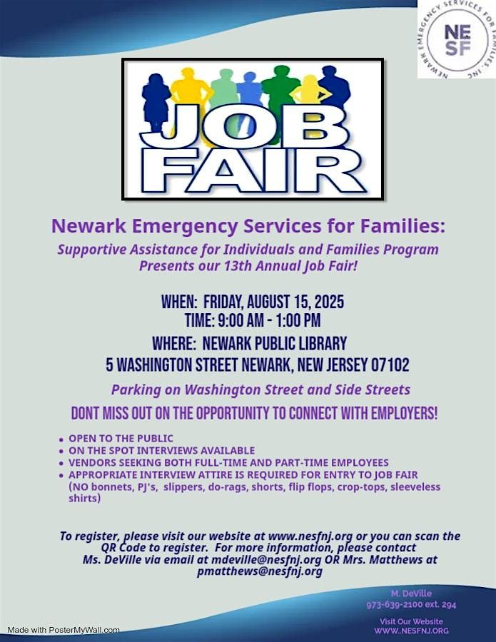 Newark Emergency Services for Families SAIF Program Annual Job Fair, 15 August | Event in Newark | AllEvents
