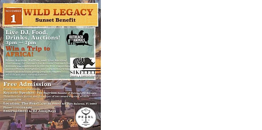 WILD LEGACY, Sunset Benefit for OUTREACH FOR ANIMALS, 1 November | Event in Stuart | AllEvents