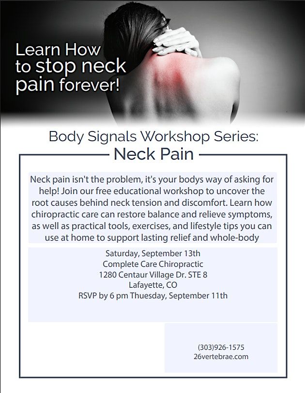 Stop Neck Pain Workshop, 13 September | Event in Lafayette | AllEvents