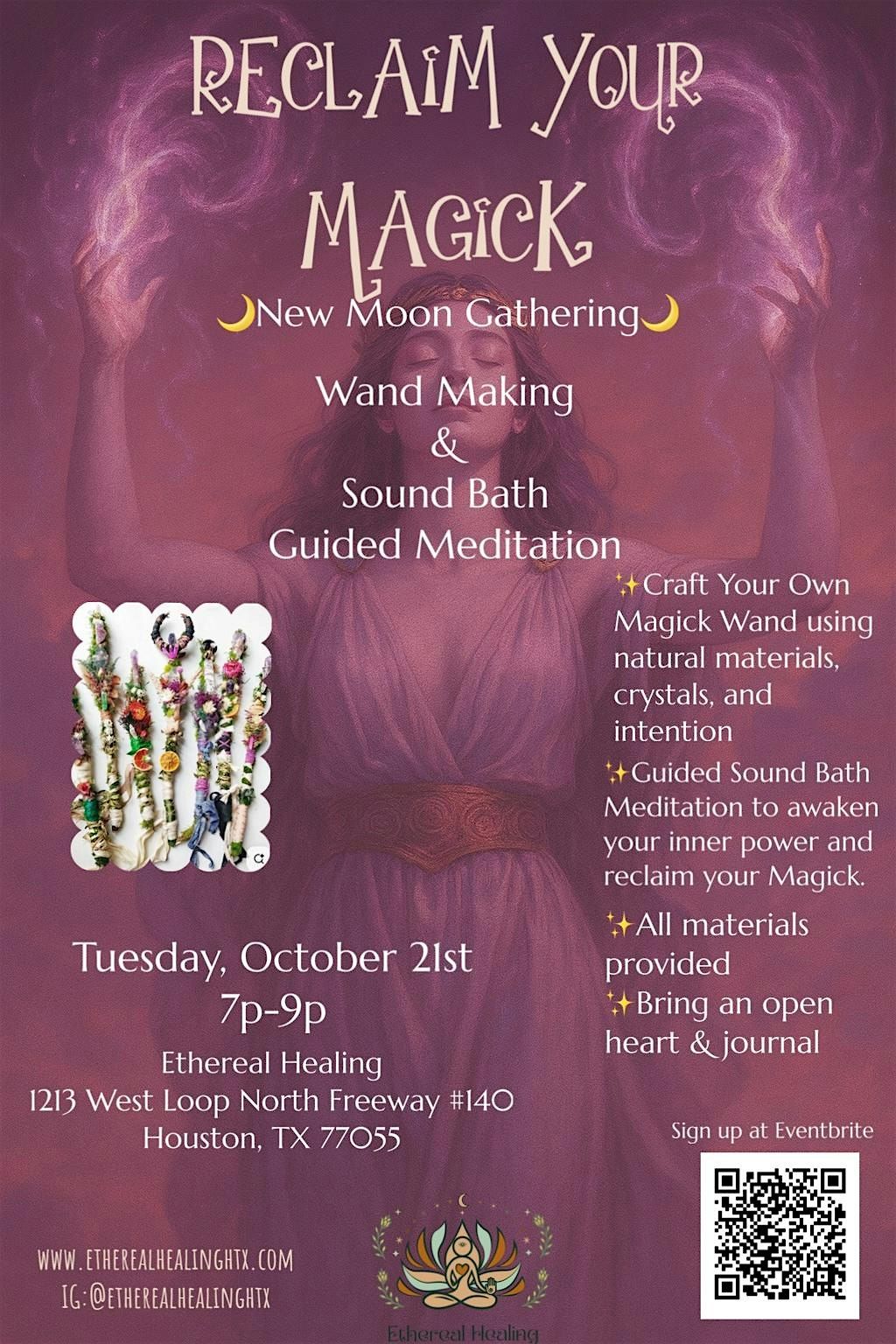 Reclaim your Magick - Wand Making & Sound Bath Meditation, 21 October | Event in Houston | AllEvents