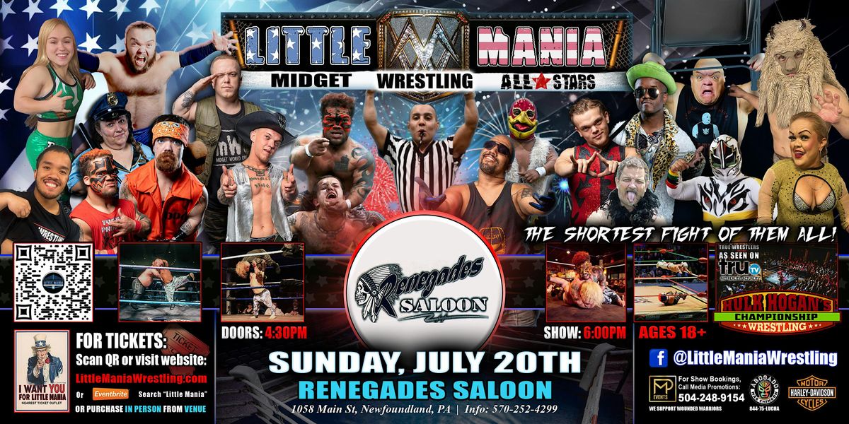 Newfoundland, PA- Little Mania Midget Wrestling @ Renegades Saloon, 20 July | Event in Newfoundland | AllEvents
