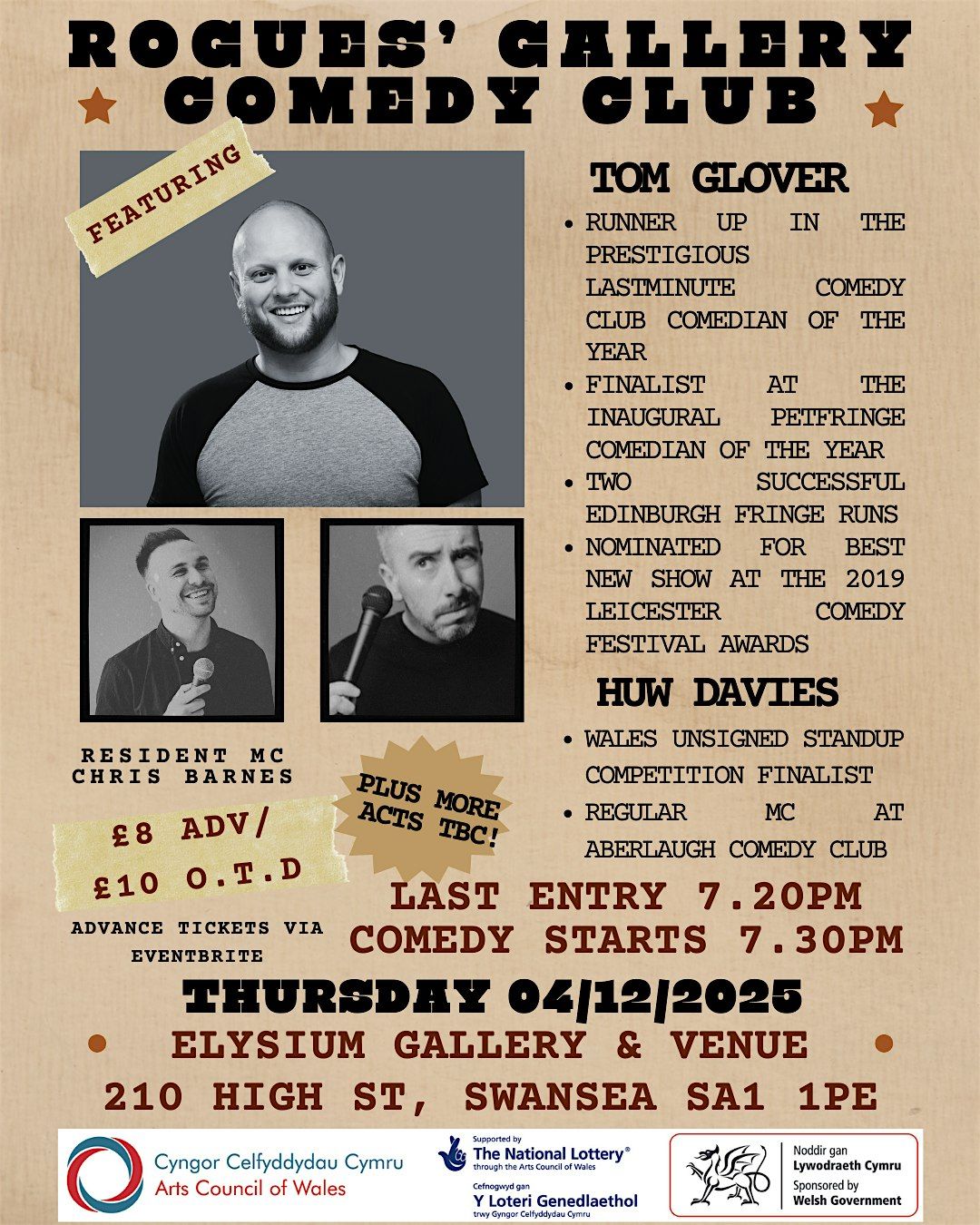 Rogues' Gallery Comedy Club: Tom Glover + Huw Davies, 4 December | Event in Swansea | AllEvents