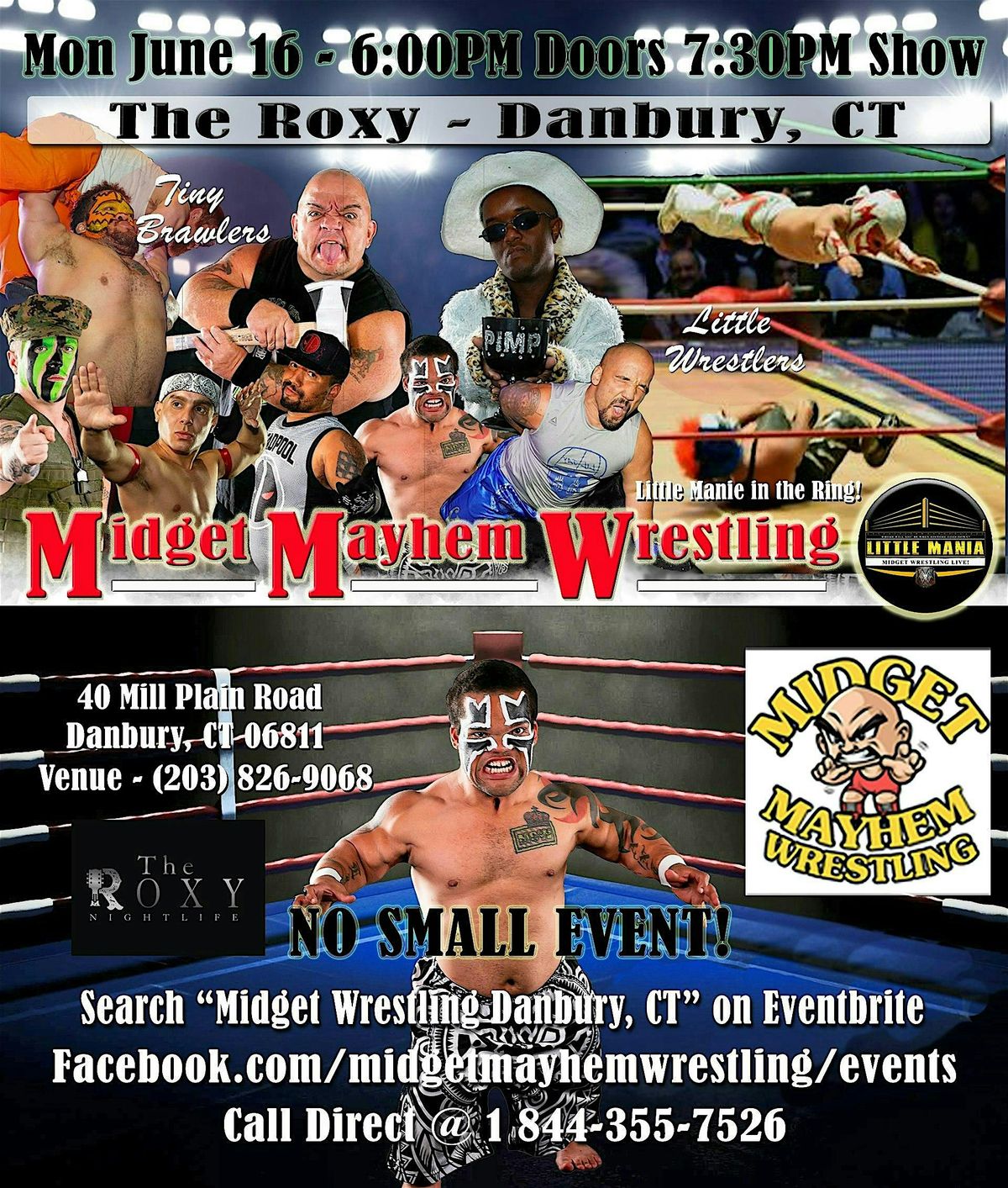 Midget Mayhem Wrestling Rips Through the Ring! Danbury CT 21+, 16 June | Event in Danbury | AllEvents