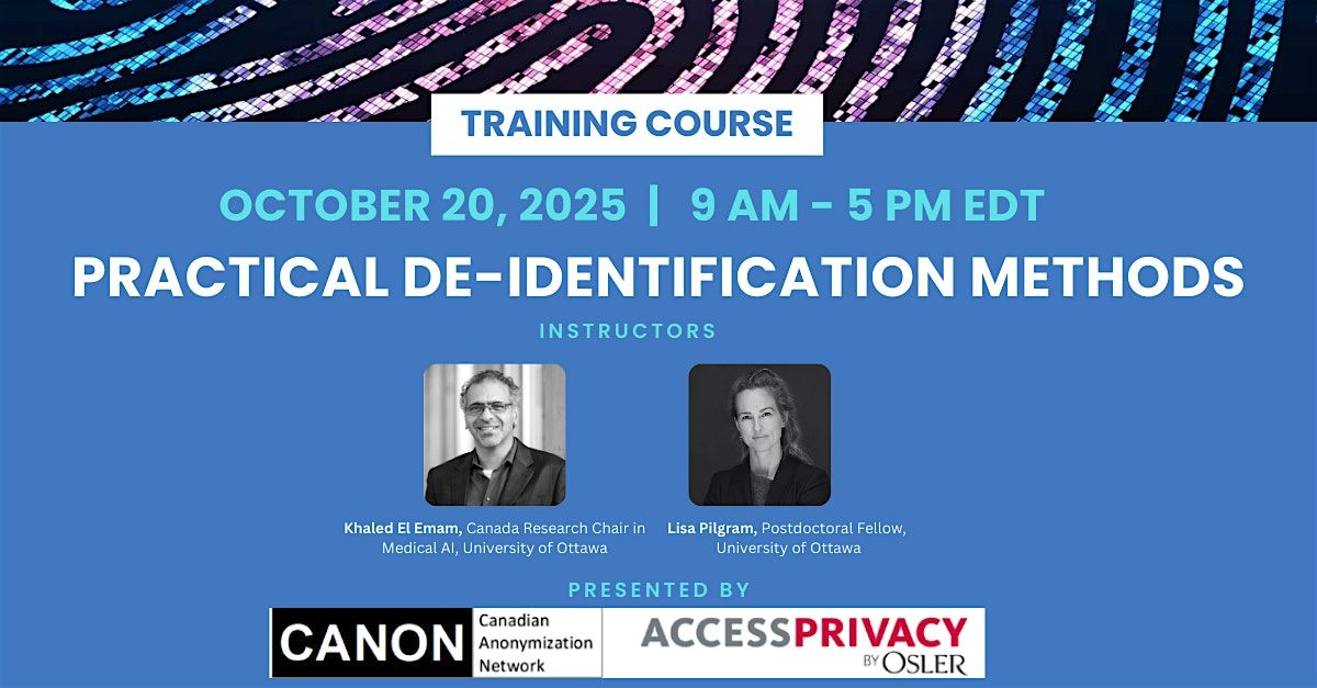 Practical De-identification Methods, 20 October | Event in Ottawa | AllEvents