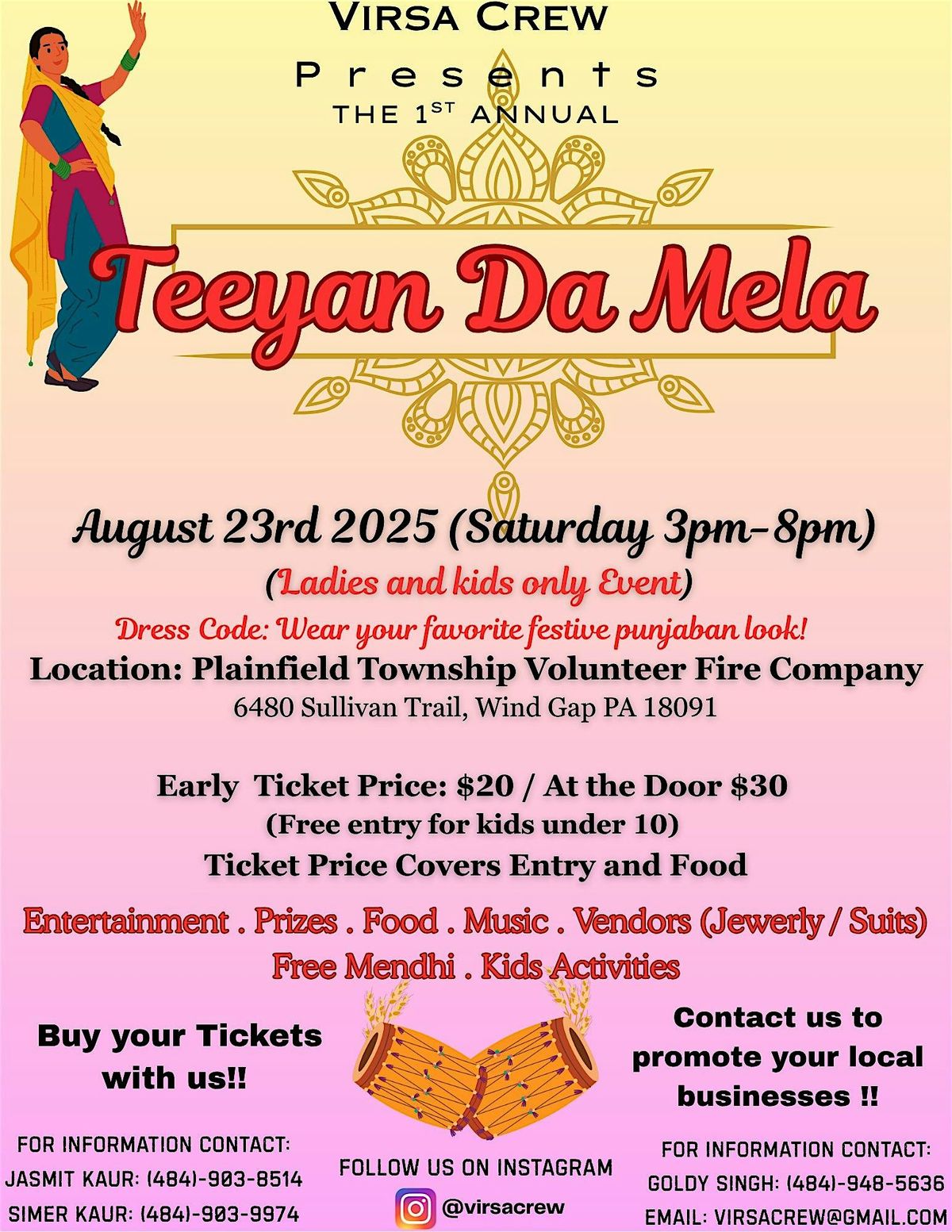 1st Teeyan Da Mela by Easton Virsa Crew, 23 August | Event in Wind Gap | AllEvents
