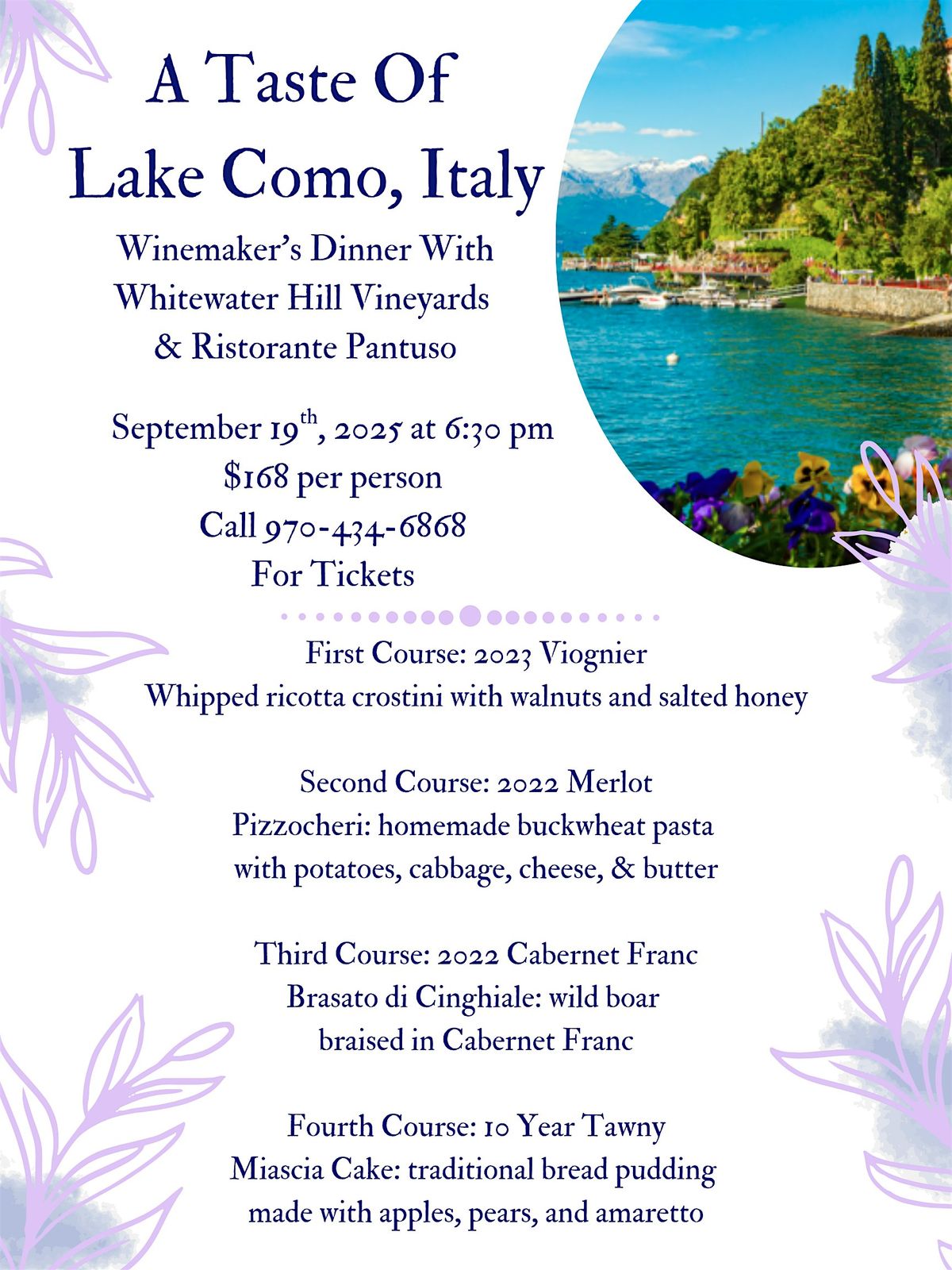 A Taste of Lake Como, Italy: Winemaker's Dinner with Ristorante Pantuso, 19 September | Event in Grand Junction