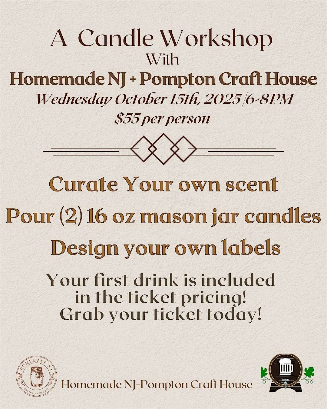 WEDNESDAY OCTOBER 15TH CANDLE WORKSHOP AT POMPTON CRAFT HOUSE, 15 October | Event in Pompton Lakes | AllEvents