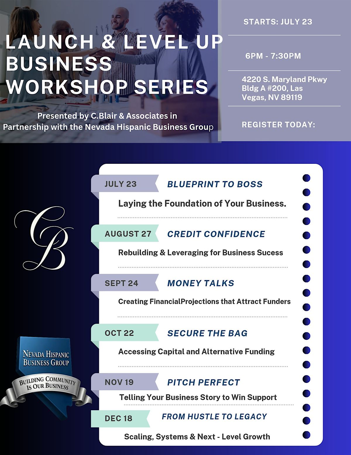 LAUNCH & LEVEL UP BUSINESS WORKSHOP SERIES, 23 July | Event in Las Vegas | AllEvents