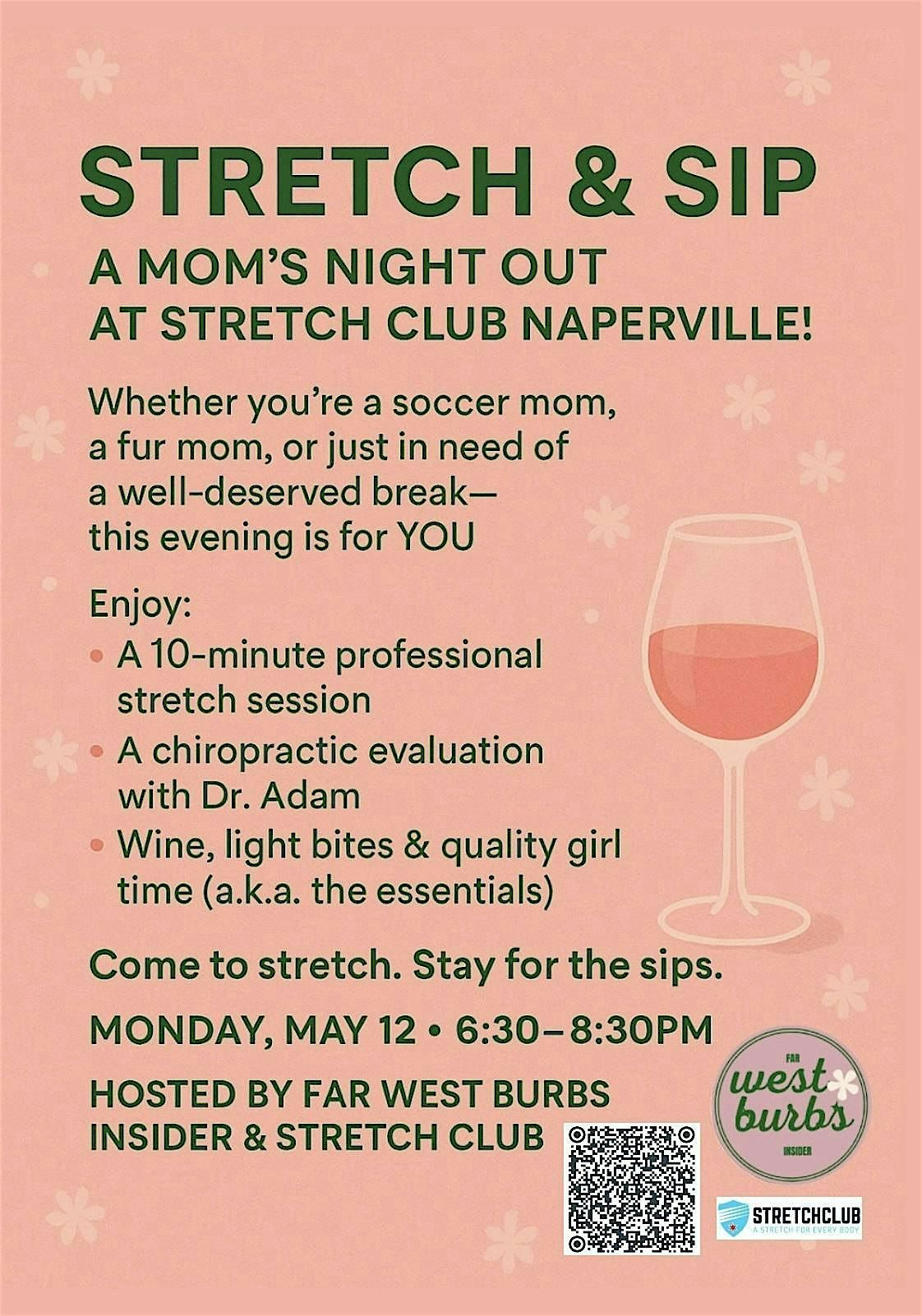 Stretch & Sip - A Mom's Night Out - Stretch Club Naperville, 12 May | Event in Naperville | AllEvents