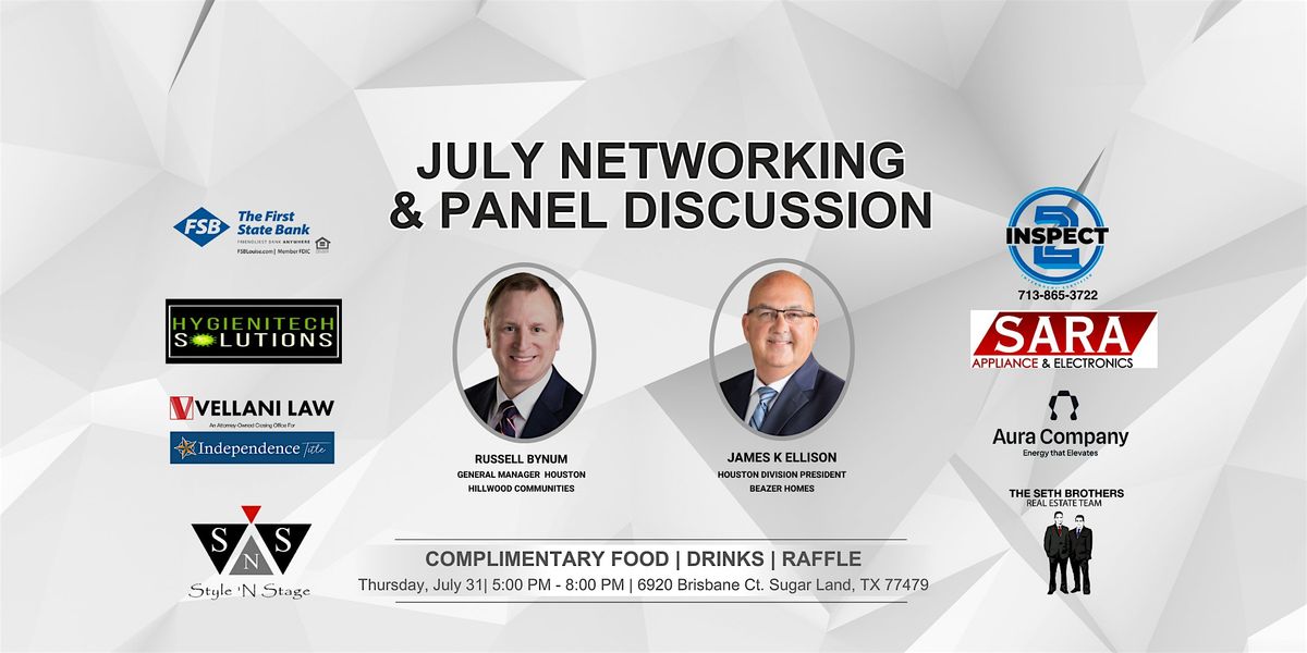 JULY NETWORKING  & PANEL DISCUSSION, 31 July | Event in Sugar Land | AllEvents
