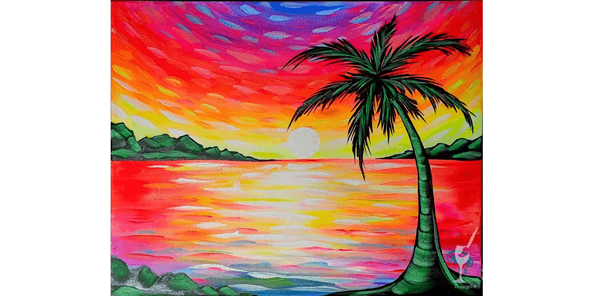 Neon Palm Paradise with a Fiery Sunset - Paint and Sip in Houston | Classpop!™ | Event in Houston | AllEvents