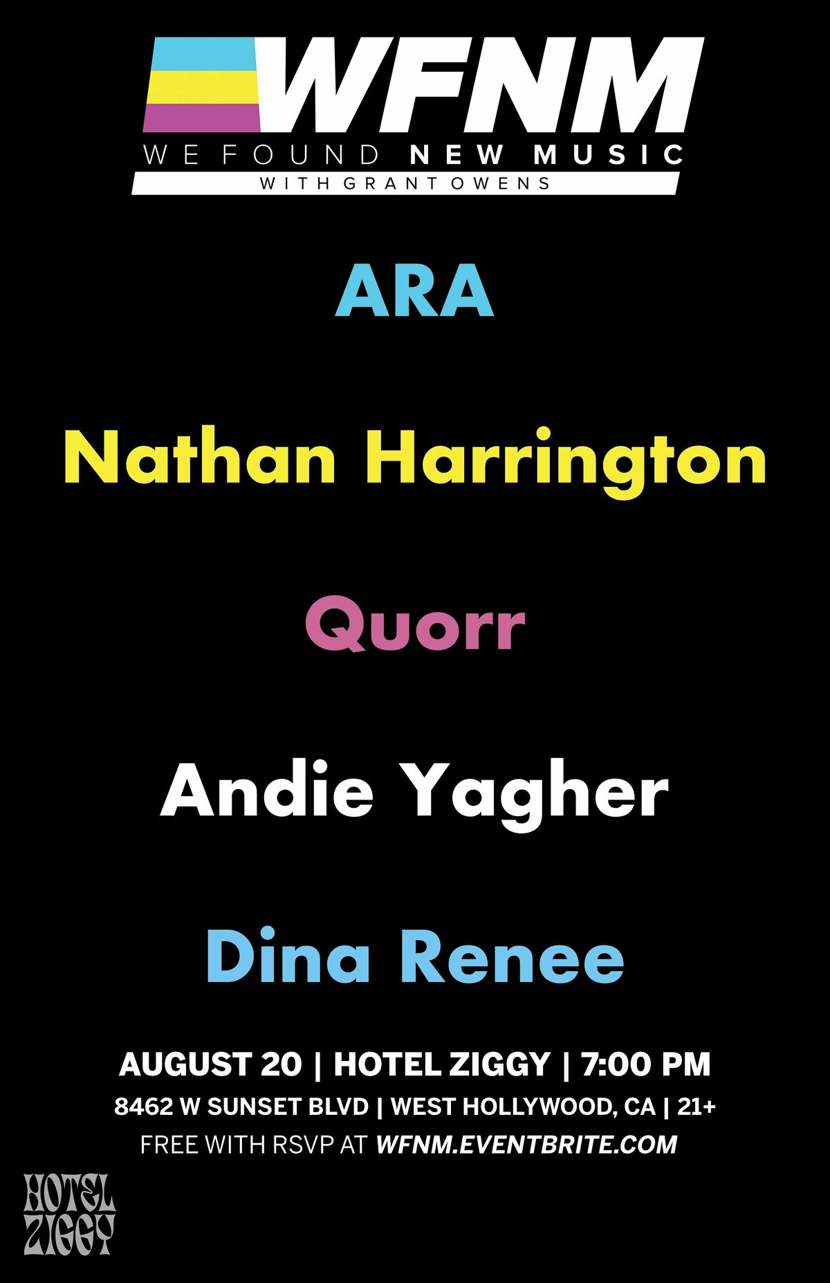 ARA,  Nathan Harrington,  Quorr,  Andie Yagher,  Dina Renee, 20 August | Event in West Hollywood | AllEvents