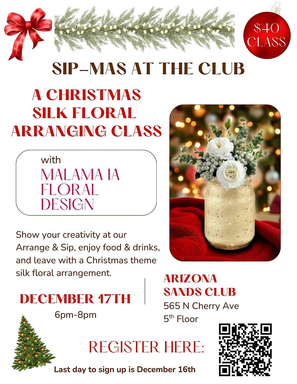 Arrange + Sip ~ Sip-Mas at the Club, 17 December | Event in Tucson | AllEvents