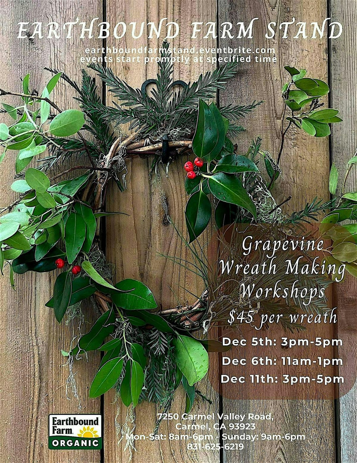 Grapevine Wreath Making Workshop at Earthbound Farm Stand., 6 December | Event in Carmel-by-the-Sea | AllEvents