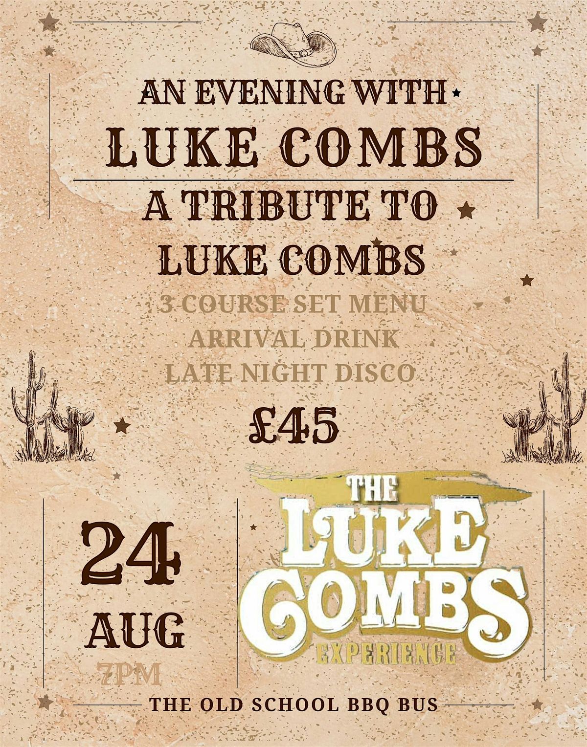 An Evening with Luke Combs: LUKE COMBS EXPERIENCE x The Old School BBQ Bus, 24 August | Event in Chadderton