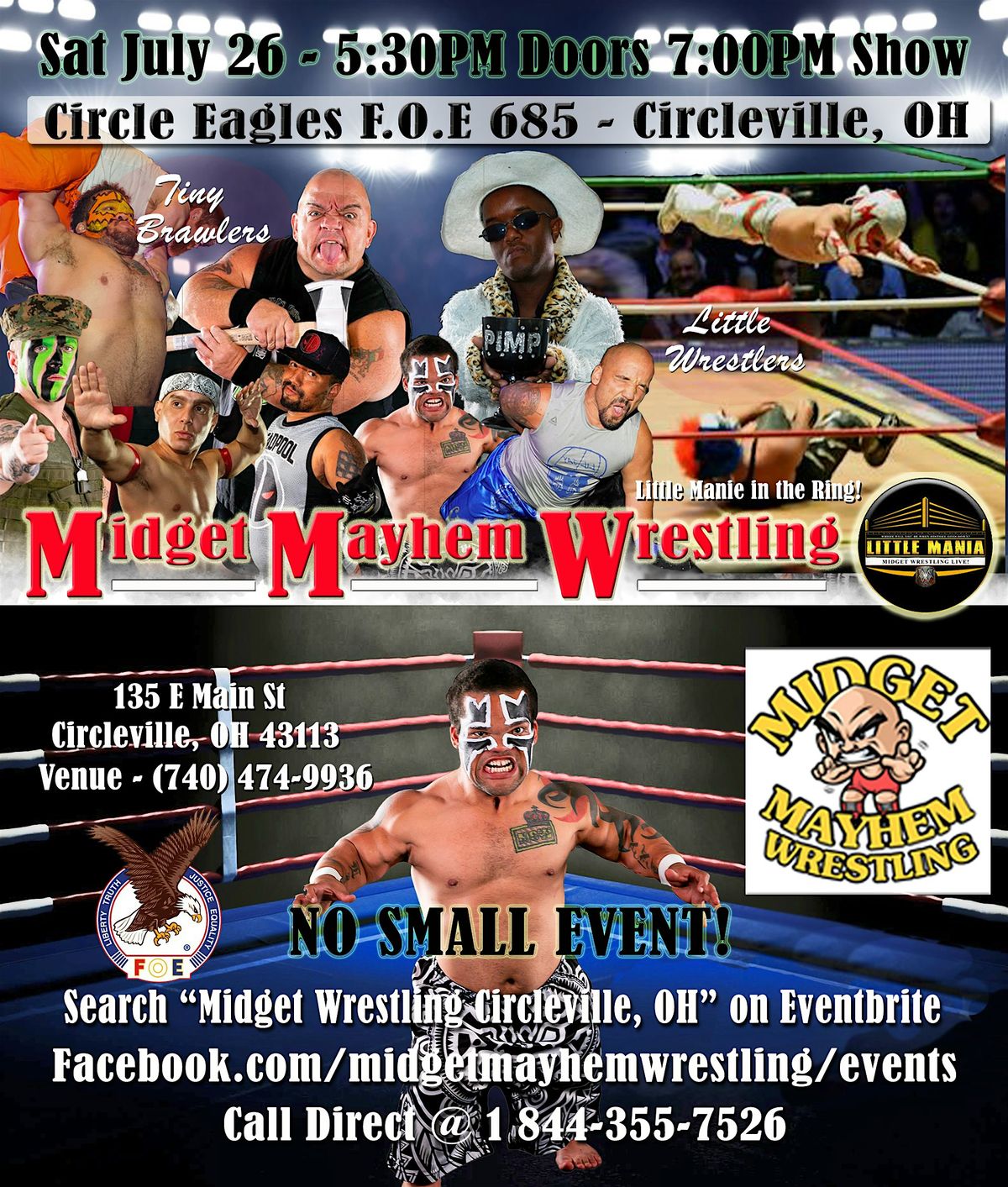 Midget Mayhem Wrestling Rips Through the Ring! Circleville OH (All-Ages), 26 July | Event in Circleville | AllEvents