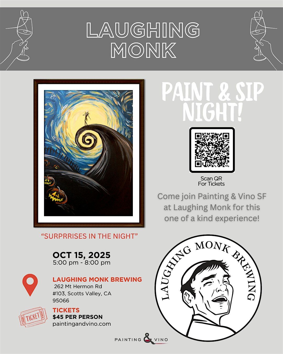 "Nightmare in the Starry Night" Paint & Sip @ Laughing Monk, 15 October | Event in Scotts Valley