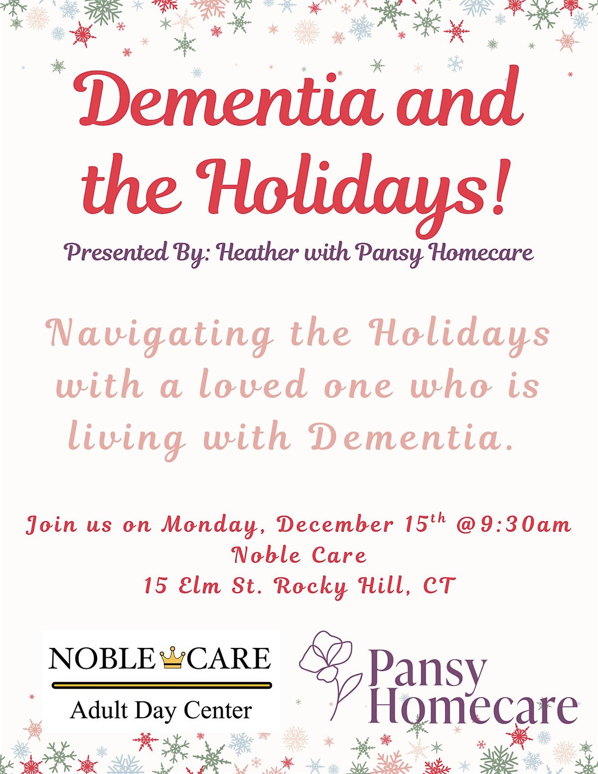 Dementia and the Holidays, 15 December | Event in Rocky Hill | AllEvents
