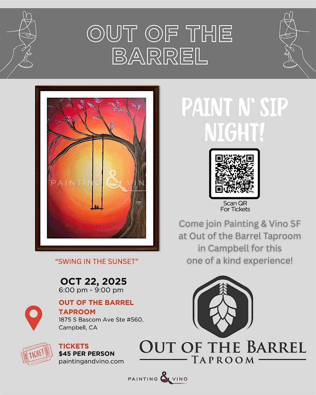 "Swing in the Sunset" Paint & Sip @ Out of the Barrel Campbell, 22 October | Event in Campbell