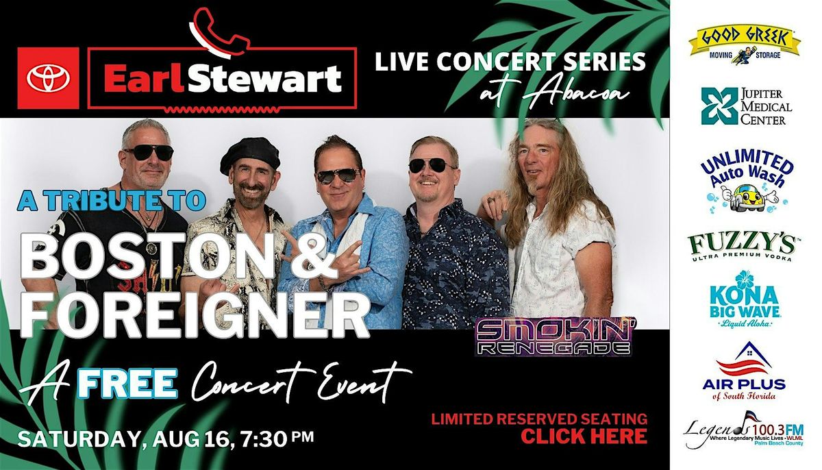 Smokin' Renegade Tribute to Boston/Foreigner @ Abacoa Reserved Seat., 16 August | Event in Jupiter | AllEvents
