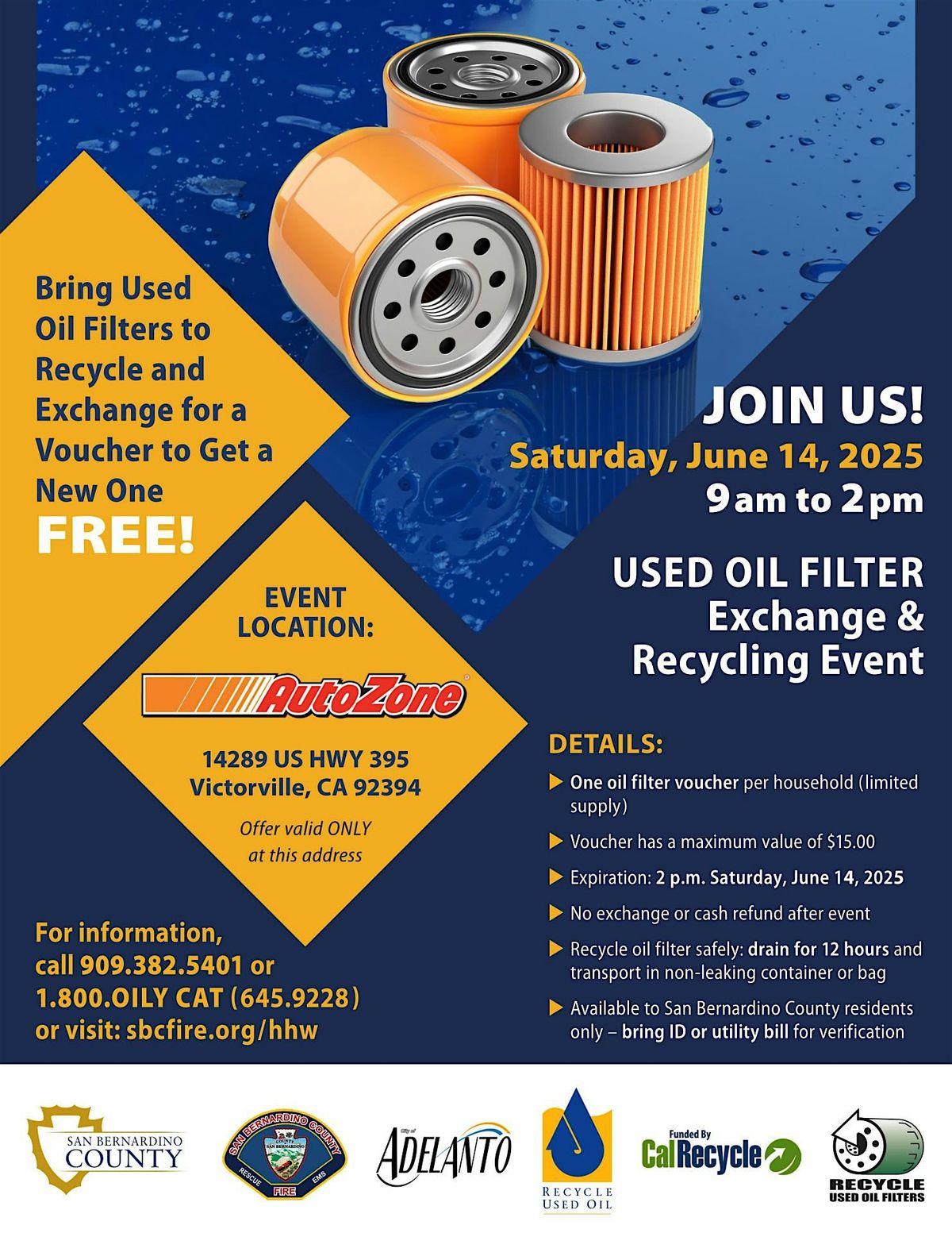 Adelanto Used Oil Filter Event, 14 June | Event in Victorville | AllEvents