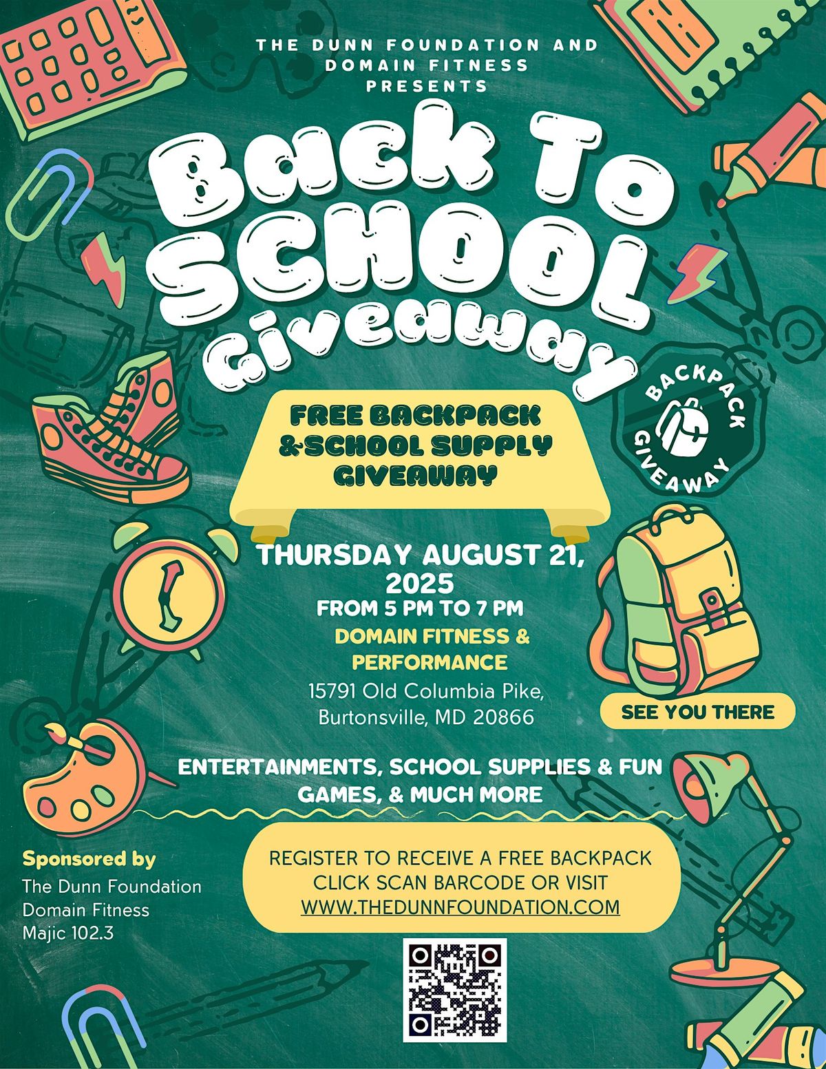 The Dunn Foundation and Domain Fitness & Performance Back-to-School Event, 21 August | Event in Burtonsville