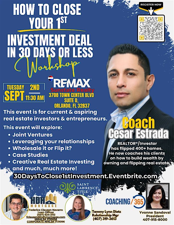 "How to Close Your 1st Investment Deal in 30 Days or Less" in Orlando, 2 September | Event in Orlando