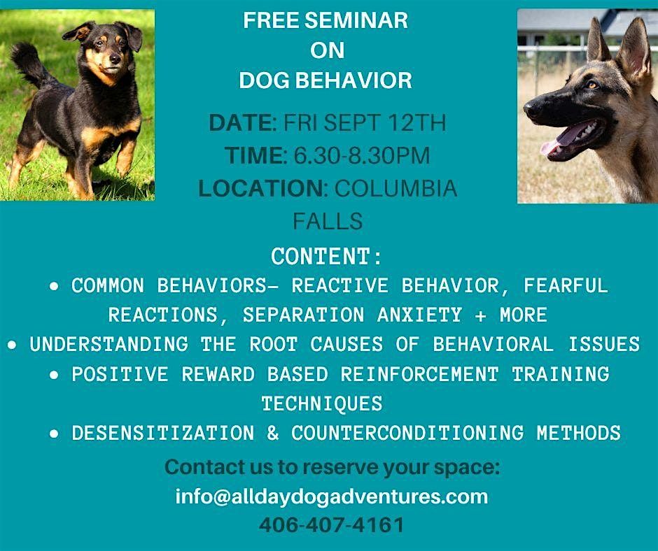Dog Behavior Seminar, 12 September | Event in Columbia Falls | AllEvents