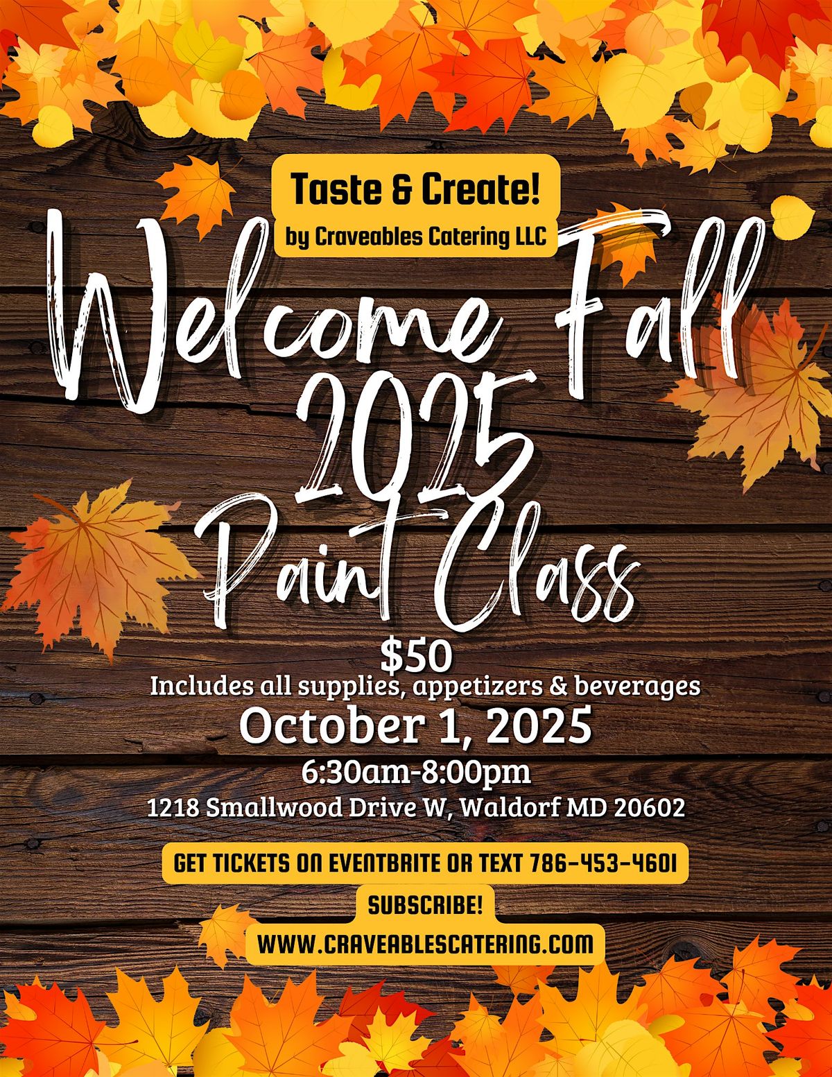 Taste & Create "Welcome Fall 2025" Paint Class!, 1 October | Event in Waldorf | AllEvents